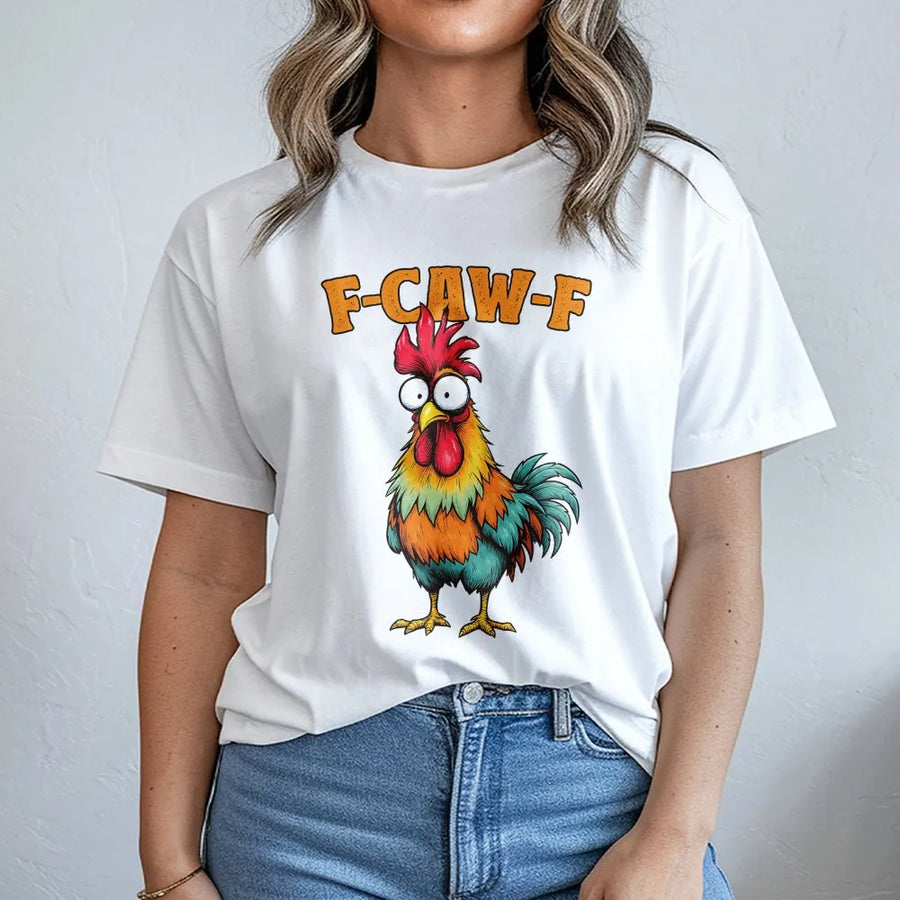 Funny Rooster T-Shirt | F-Caw-F Chicken Graphic Art | Premium Soft Cotton Tee | Sarcastic Farm Animal Gift for Chicken Lovers