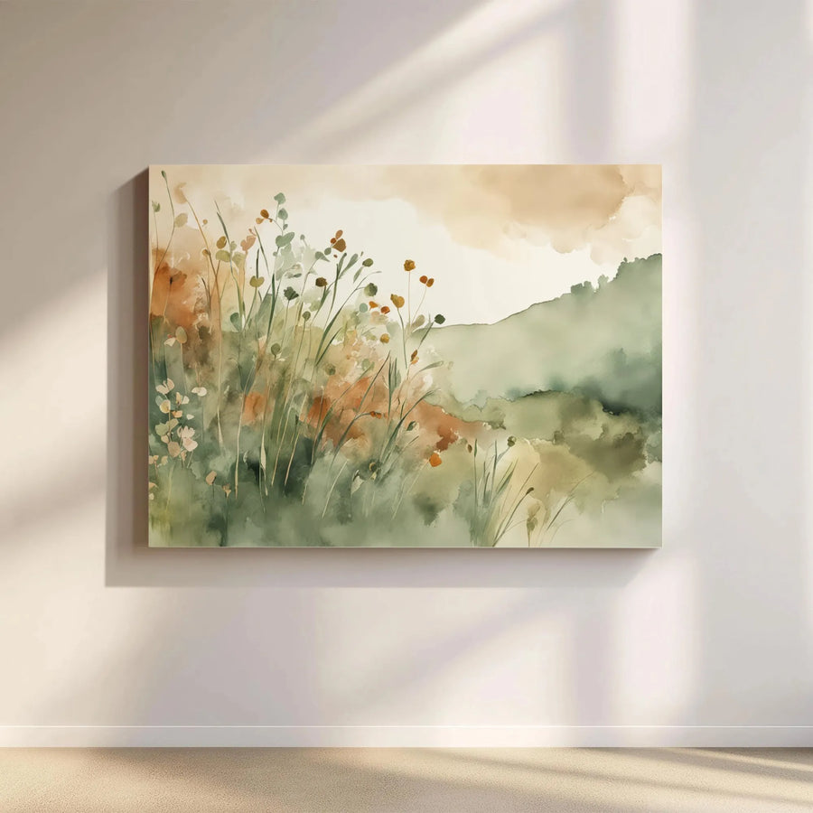 Watercolor Wildflower Landscape Canvas | Abstract Meadow Field Wall Art | Premium Gallery Wrap Print | Modern Botanical Home Decor Gift