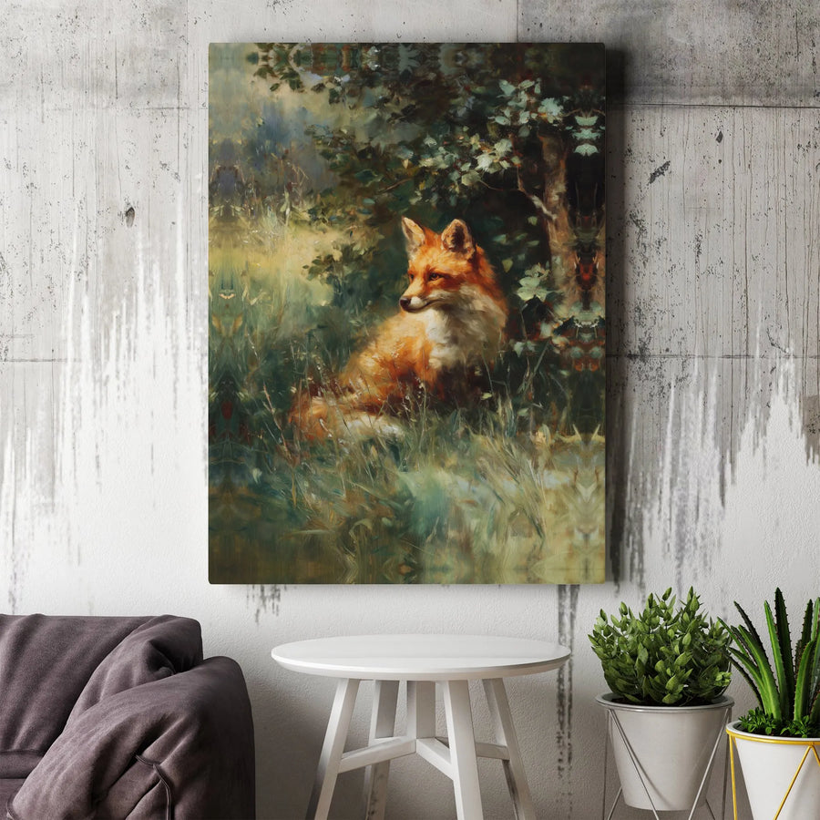 Red Fox Forest Wall Art | Moody Impressionist Wildlife Canvas | Premium Gallery Wrap Decor | Nature Lover Gift for Living Room