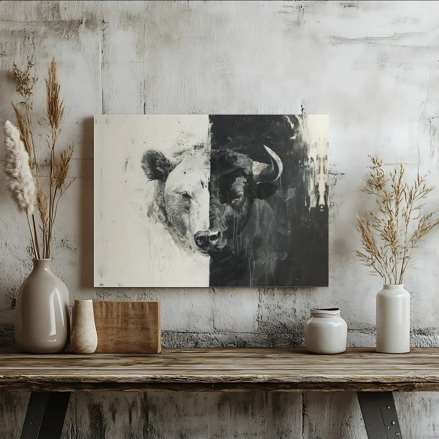 Bull vs Bear Canvas Wall Art | Stock Market Trading Decor | Gallery Wrap Premium Print | Office Inspiration Gift for Traders