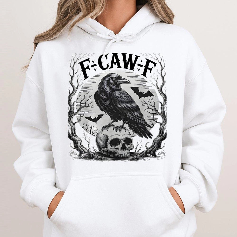 Gothic Raven Skull Hoodie | Spooky Crow Moon Graphic Print | Premium Cotton-Poly Blend | Unisex Dark Academia Gift for Bird Lovers