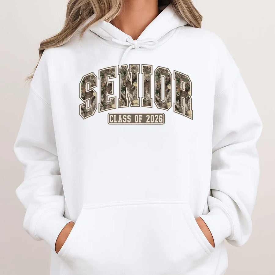 Senior 2026 Hoodie | Vintage Camo Lettering | Premium Cotton Blend | High School Graduation Gift for Seniors