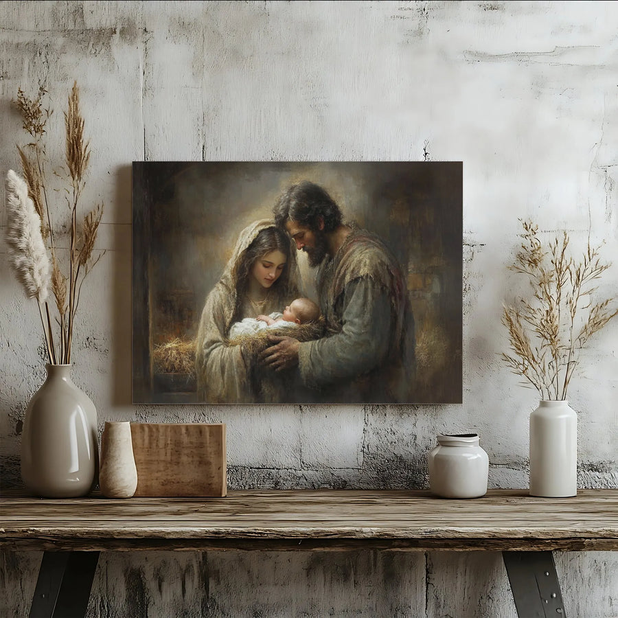 Nativity Scene Canvas Print | Holy Family Gallery Wrap Art | Premium Fade-Resistant Wall Decor | Christian Holiday Home Gift