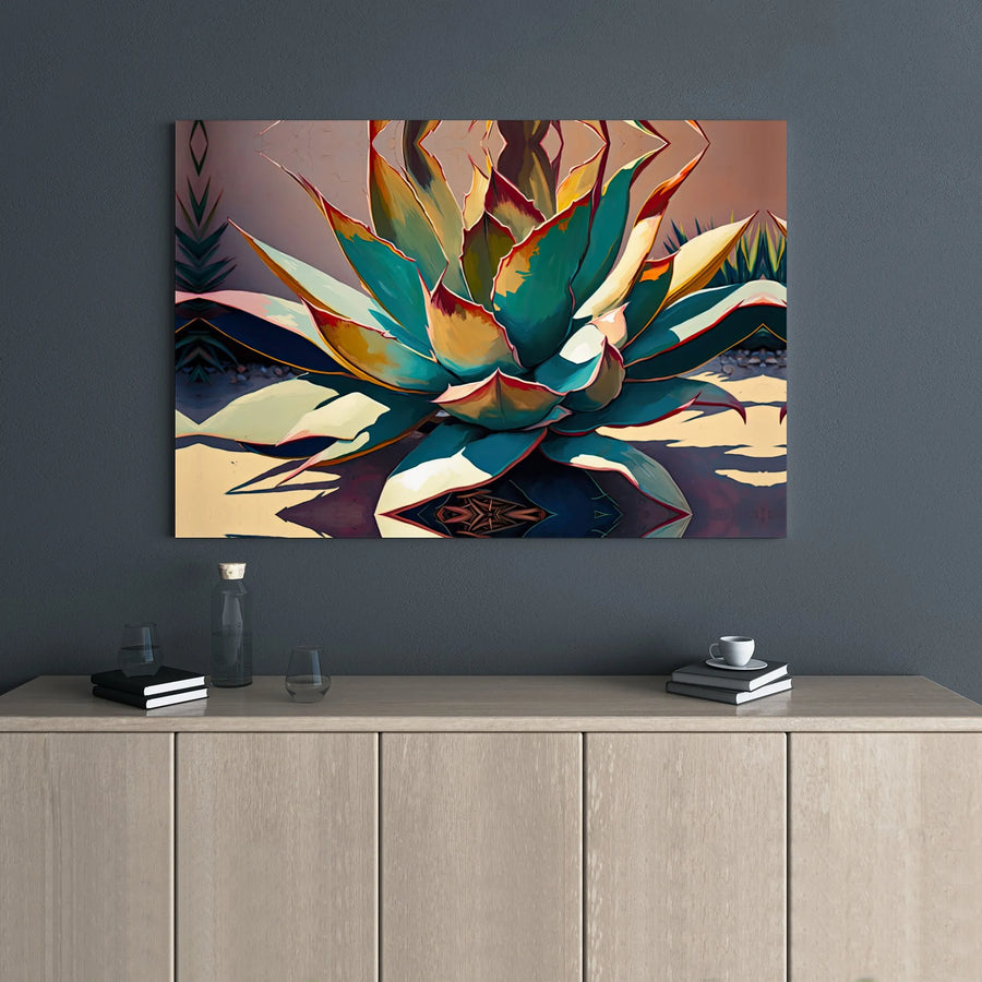 Desert Agave Canvas Wall Art | Stylized Succulent Botanical Print | Premium 1.25 Inch Gallery Wrap | Southwestern Home Decor Gift