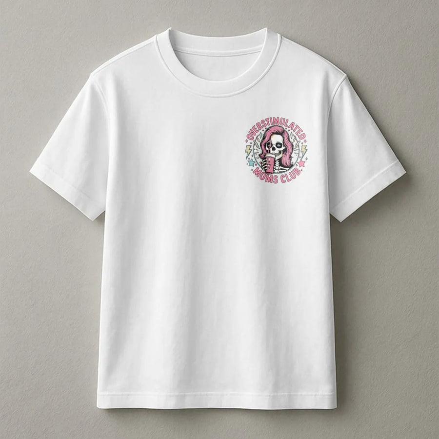 Overstimulated Moms Club T-Shirt | Funny Skull Iced Coffee Graphic | Premium Cotton Blend Sweatshirt | Unique Gift for Mom, Edgy Mom Life Apparel
