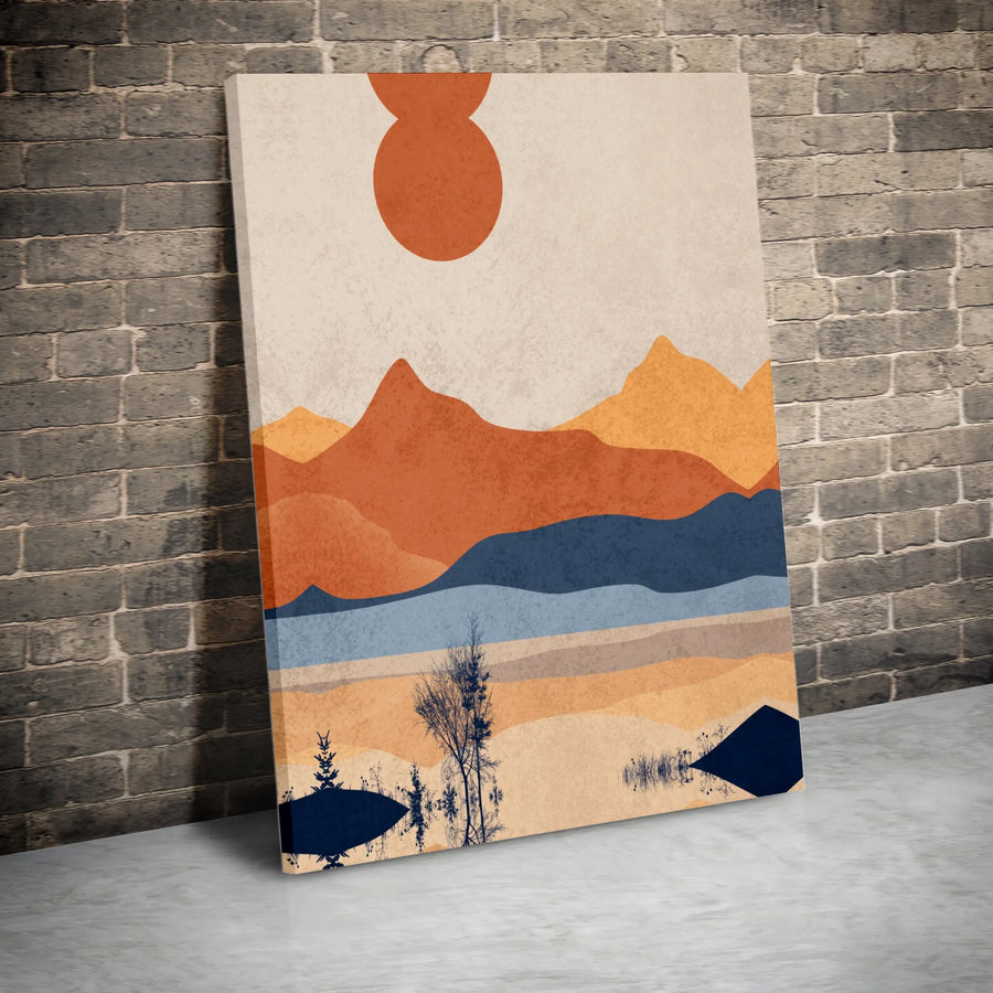 Abstract Mountain Landscape Canvas Print | Boho Desert Sun Wall Art | Premium 1.25-Inch Gallery Wrap | Modern Home Decor Gift for Living Room