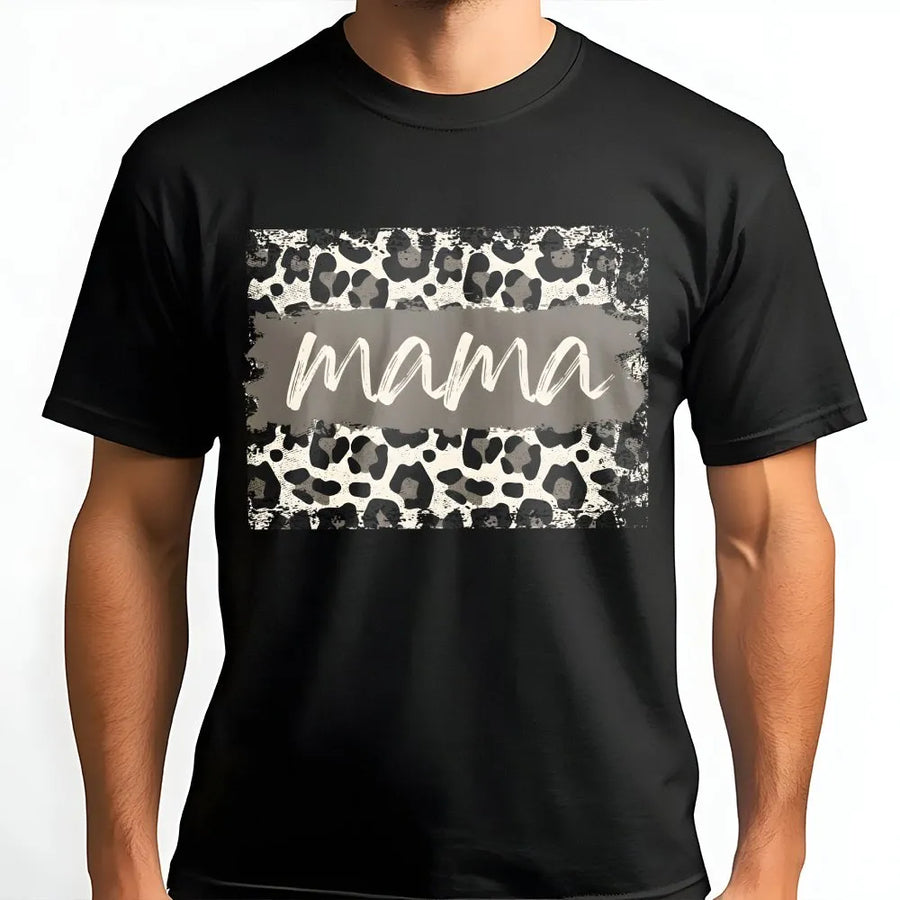 Mama Leopard Print T-Shirt | Distressed Animal Pattern Design | Premium 100% Cotton | Stylish Motherhood Apparel & New Mom Gift