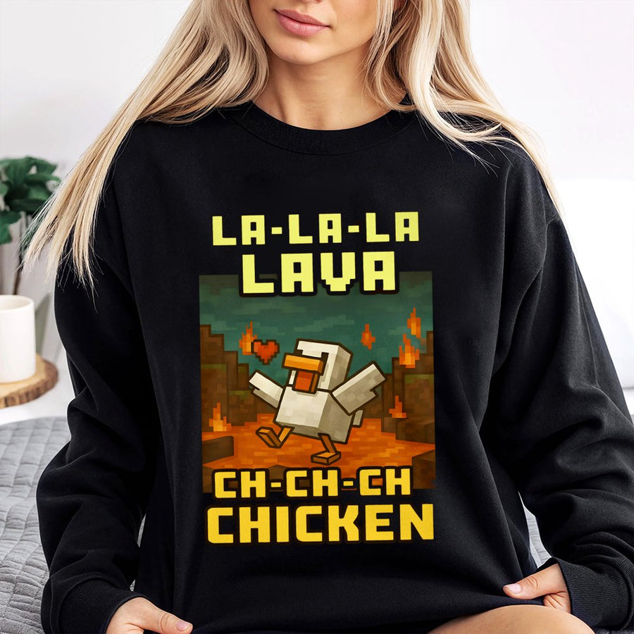Lava Chicken Sweatshirt | Pixel Art Gaming Graphic | Cotton Blend Unisex Pullover | Funny Gamer Birthday Gift for Kids and Adults