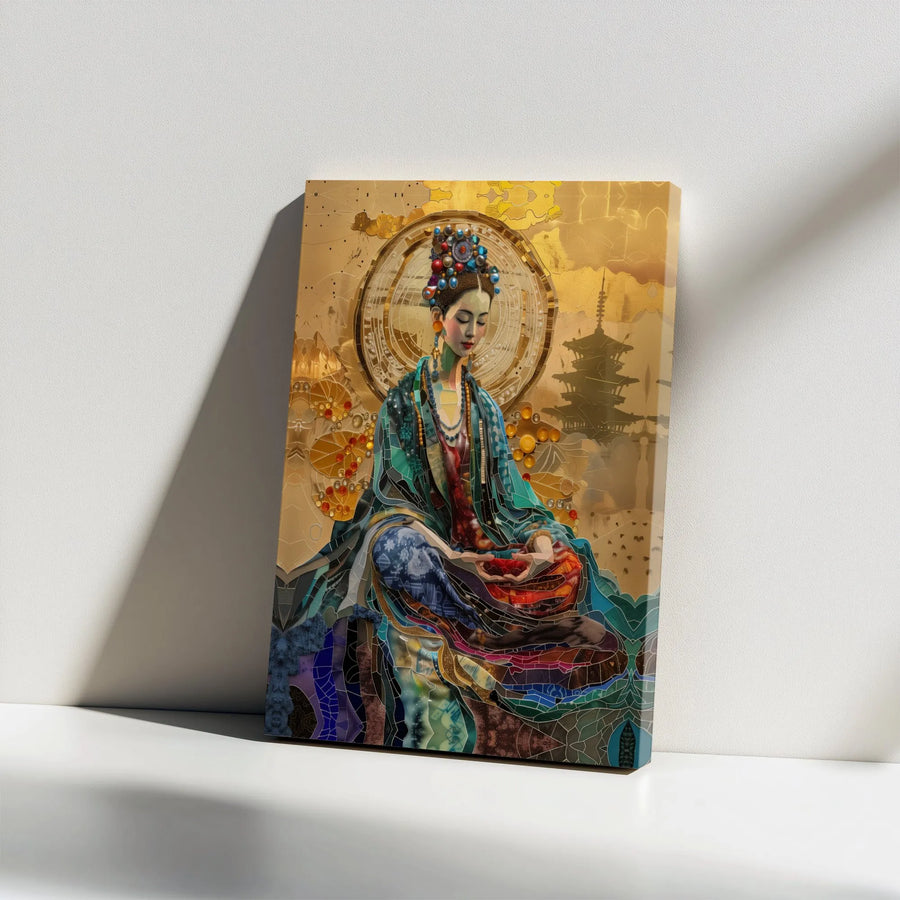 Zen Meditation Canvas Art | Abstract Asian Goddess Portrait | Premium 1.25" Thick Gallery Wrap | Spiritual Home Decor Gift for Yoga Room
