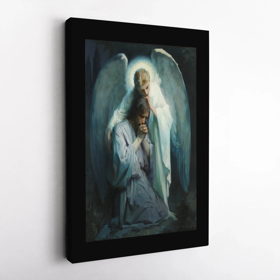 Agony In The Garden Canvas Print | Religious Jesus Comforted By Angel Wall Art | Premium Gallery Wrap Decor | Christian Home Gift