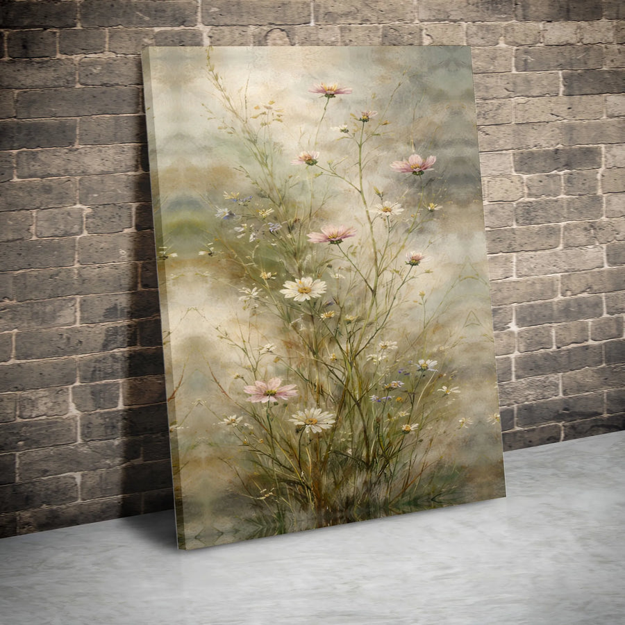 Wildflower Canvas Wall Art | Vintage Botanical Meadow Painting | Premium Gallery Wrapped Canvas Print | Farmhouse Living Room Decor Gift