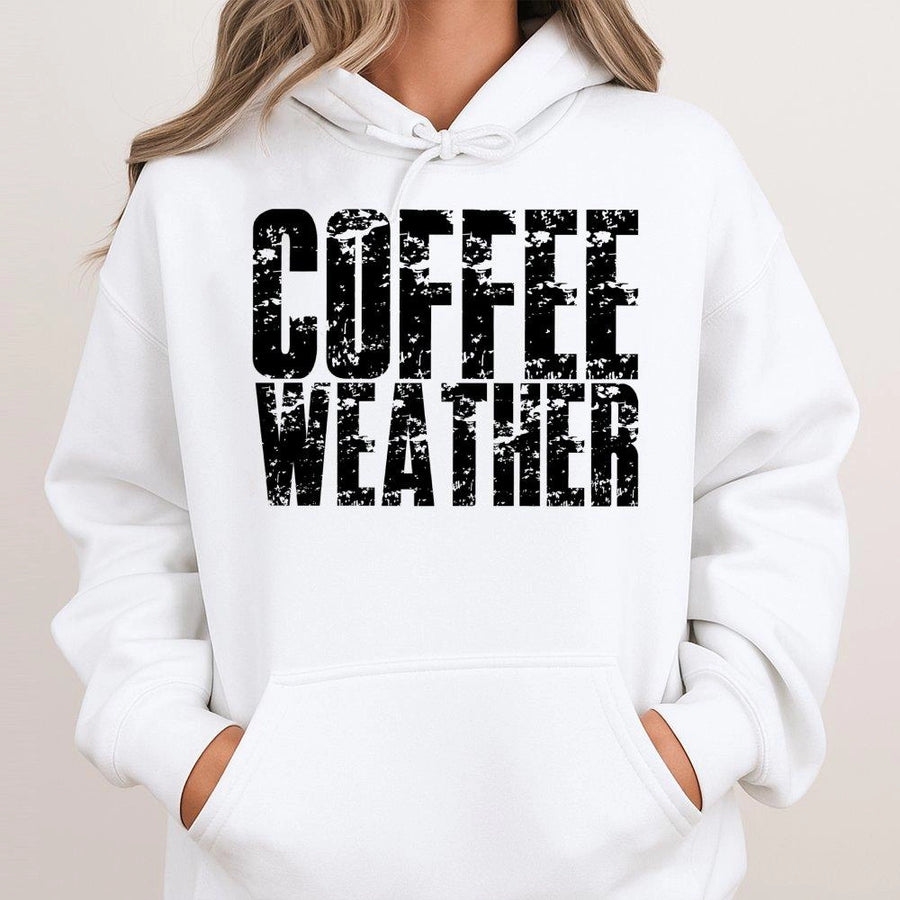 Coffee Weather Hoodie | Cozy Distressed Graphic Sweatshirt | Premium Cotton-Blend Fleece | Gift For Coffee Lovers And Autumn Style