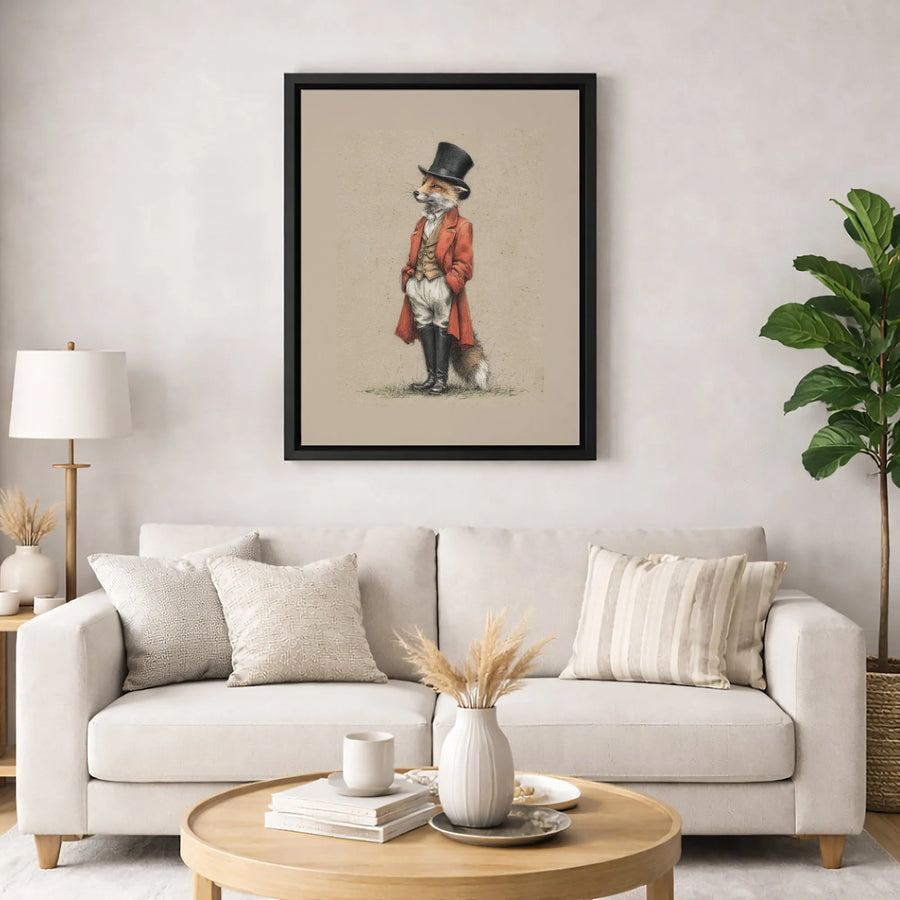 Anthropomorphic Fox Wall Art | Gentleman Fox in Top Hat and Tailcoat | Gallery Quality Canvas Print | Whimsical Animal Home Decor Gift