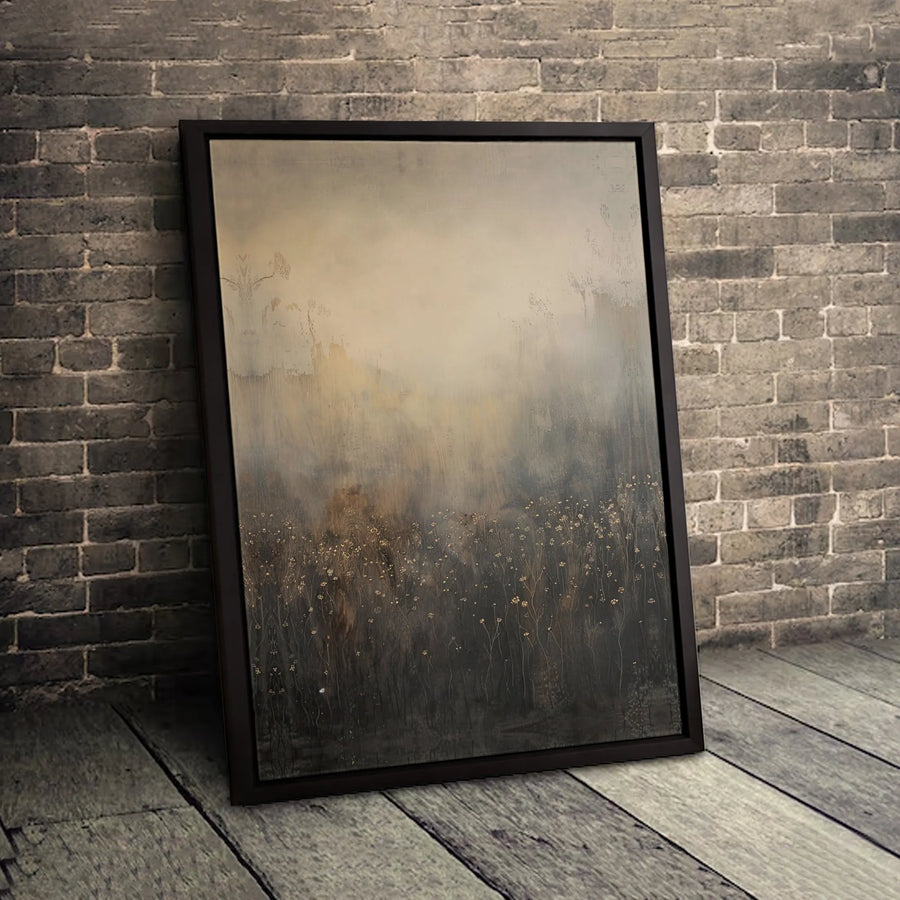 Moody Wildflower Field Wall Art | Abstract Gold Accent Landscape Print | Premium Gallery Wrapped Canvas | Modern Home Decor Gift