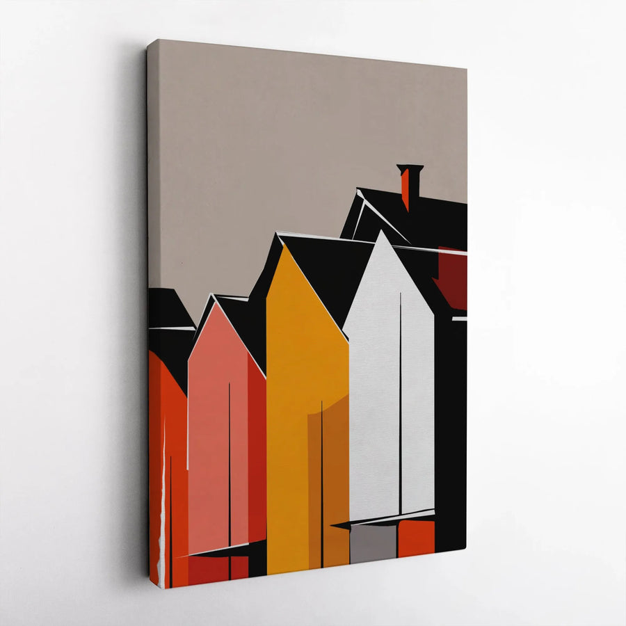 Modern Abstract Townscape Canvas Print | Colorful Geometric Houses Wall Art | Premium 1.25 Inch Gallery Wrap | Minimalist Decor For Home Or Office