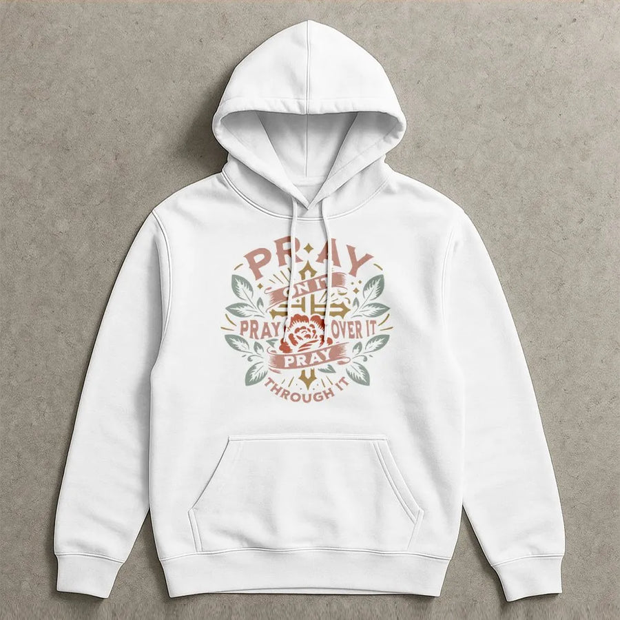 Pray On It Hoodie | Christian Faith Cross Floral Graphic | Premium Cotton Blend | Inspirational Religious Gift for Women and Men