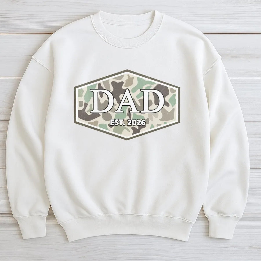 Dad Est 2026 Sweatshirt | Camo Hunting Graphic | Premium Cotton Blend | Gift for Expecting Father