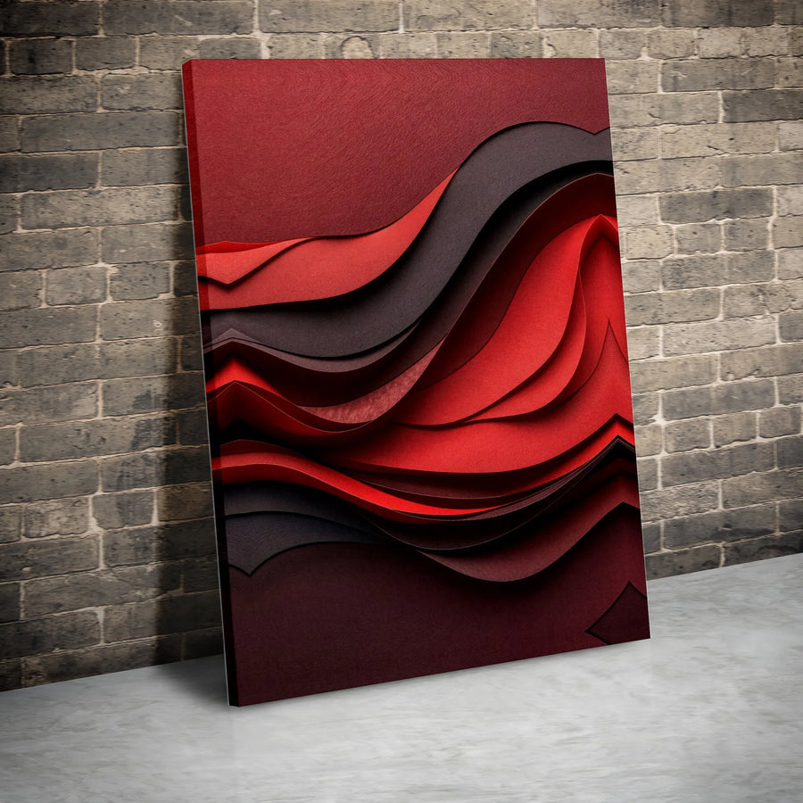 Abstract Red and Black Canvas Wall Art | Modern 3D Textured Wave Design | Premium Gallery Wrapped Print | Contemporary Home Decor Gift