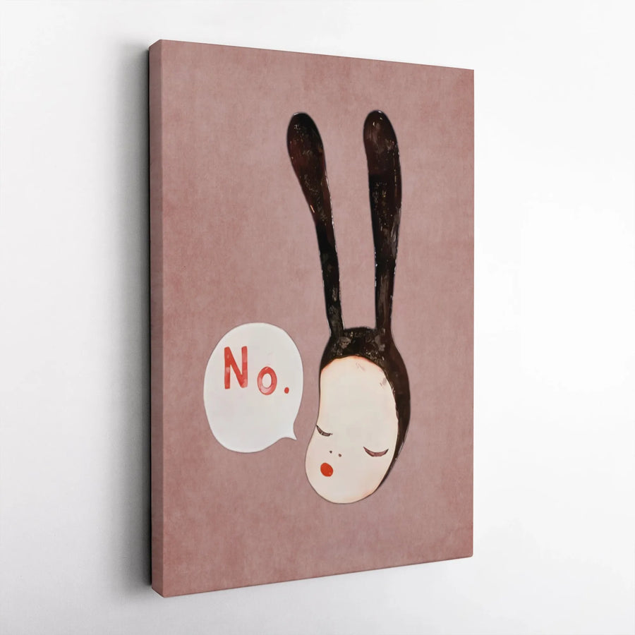 No Bunny Ears Canvas Wall Art | Whimsical Minimalist Illustration | Gallery Wrap 1.25 Inch Wood Frame | Quirky Modern Home Decor Gift