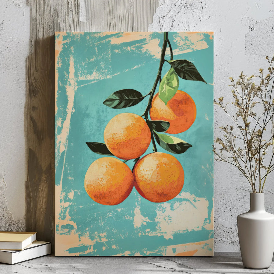 Vintage Orange Fruit Canvas Wall Art | Retro Distressed Botanical Print | Premium Gallery Wrapped Decor | Kitchen and Dining Room Gift