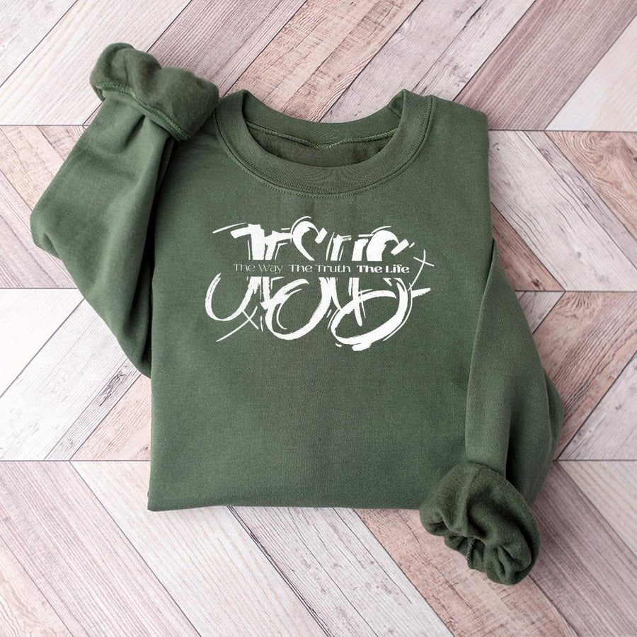 Jesus The Way The Truth The Life Sweatshirt | Modern Christian Scripture Graphic | Soft Cotton Blend Premium Apparel | Faithful Gift For Men Women