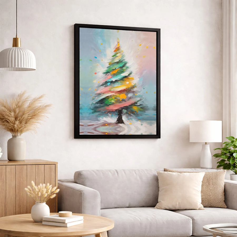 Abstract Christmas Tree Canvas Art | Modern Colorful Holiday Wall Decor | Gallery-Wrapped Premium Print | Festive Home & Office Gift
