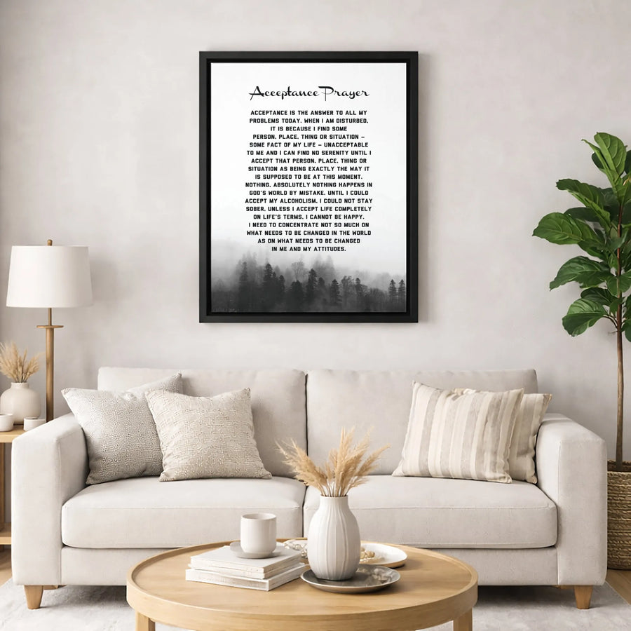 Acceptance Prayer Canvas Print | Sobriety Quote Wall Art | Premium Gallery Wrapped Decor | Inspirational Recovery Gift for Him or Her