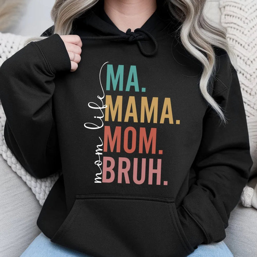 Ma Mama Mom Bruh Hoodie | Retro Mom Life Typography | Premium Cotton-Poly Blend | Funny Mother's Day 2026 Gift for Mom, Wife, or New Mom