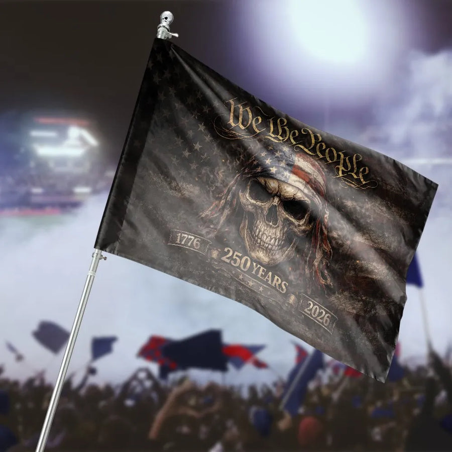We The People Skull Flag | USA 250th Anniversary 1776-2026 | Weather Resistant Yard Banner | Patriotic Gift for Men, Veterans