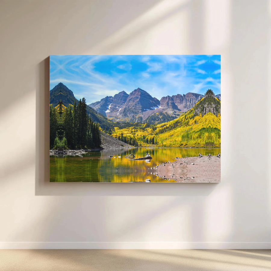 Maroon Bells Canvas Wall Art | Colorado Mountain Landscape in Autumn | Premium Gallery Wrap Print | Nature Home Decor for Living Room