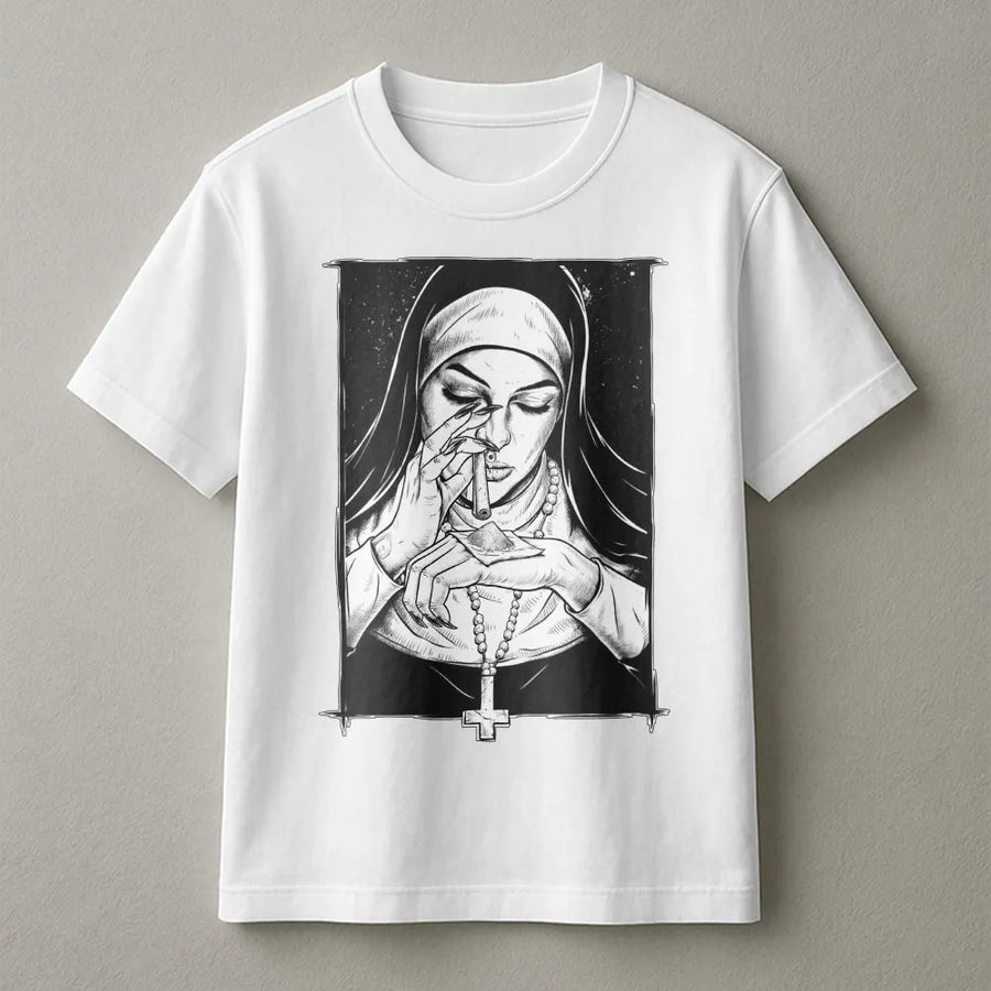 Gothic Nun T-Shirt | Dark Humor Religious Art | Premium Soft Cotton | Edgy Alternative Streetwear Gift