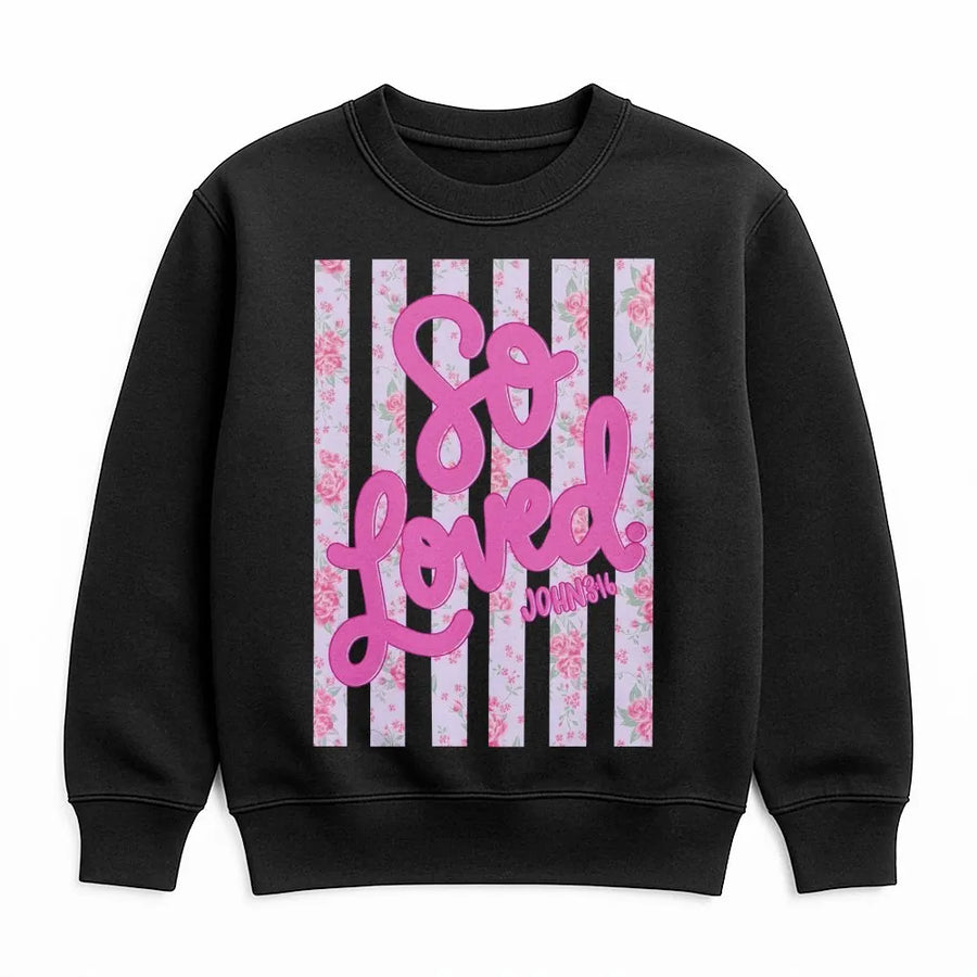So Loved Sweatshirt | John 3:16 Coquette Floral Pullover | Cozy Cotton Blend | Christian Faith Gift for Women, Religious Apparel