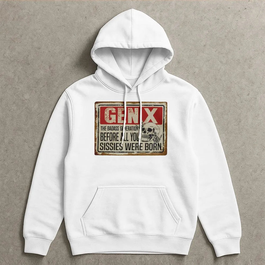 Gen X Hoodie | Badass Generation Skull Graphic | Premium Cotton Blend | Funny Birthday Gift for 1965-1980 Born
