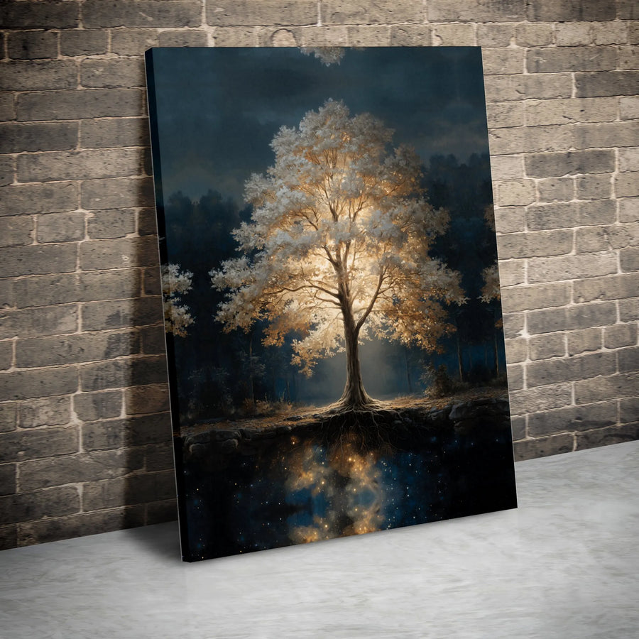Luminous Tree of Life Canvas Art | Cosmic Forest Reflection Wall Decor | Premium 1.25" Gallery Wrap | Enchanting Bedroom & Living Room Gift