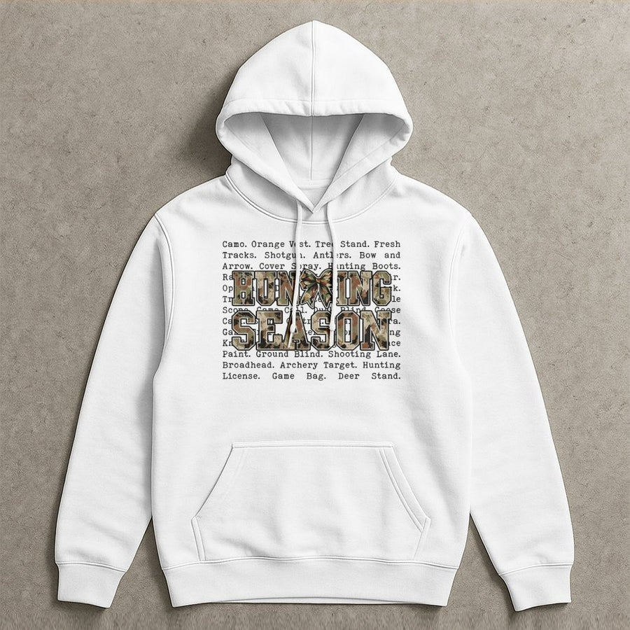 Hunting Season Hoodie | Camo Bow Aesthetic Graphic Print | Soft Cotton-Blend Premium Apparel | Outdoorsy Gift For Her