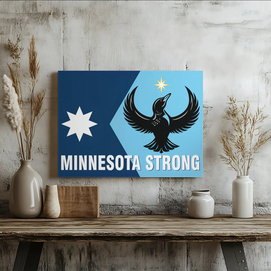 Minnesota Strong Canvas Wall Art | Loon and North Star State Flag Design | Premium Gallery Wrapped Canvas | MN State Pride Gift for Home Decor