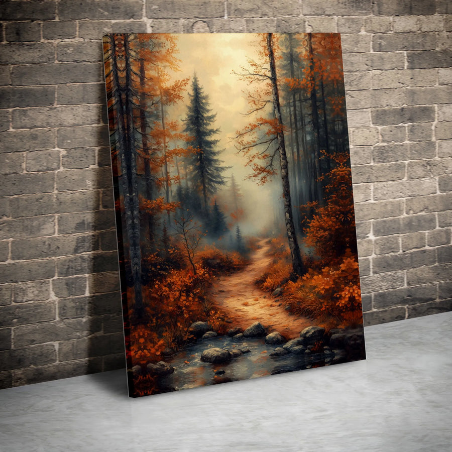 Misty Autumn Forest Path Canvas | Serene Woodland Landscape Wall Art | Gallery-Quality 1.25-Inch Profile | Fall Decor for Home or Office Gift