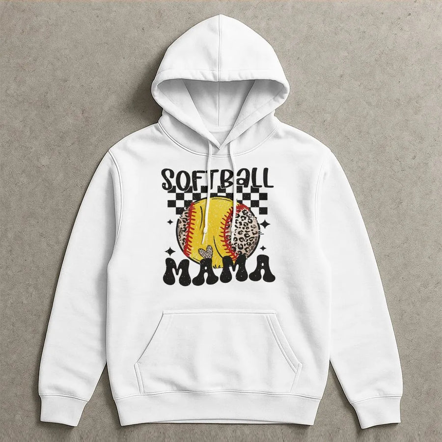 Softball Mama Hoodie | Retro Leopard Print Game Day Sweatshirt | Cozy Cotton-Blend Pullover | Gift for Sports Mom