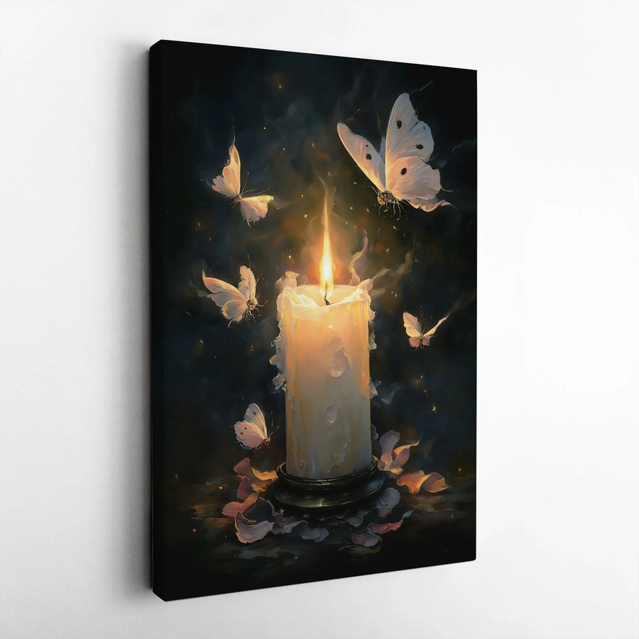 Butterfly Candle Wall Art | Ethereal Glowing Light Painting | Premium 1.25-Inch Gallery Canvas | Aesthetic Home Decor Gift for Her