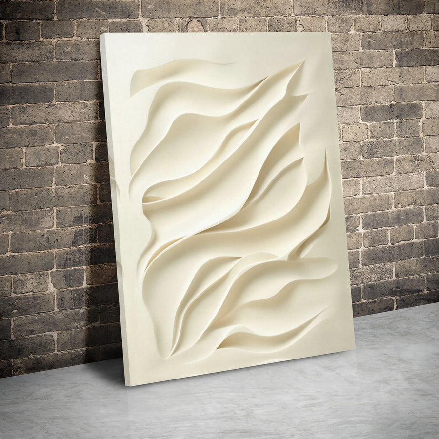Abstract 3D Wavy Wall Art | Minimalist Sculptural Canvas Print | 1.25 Inch Gallery Wrap Premium Decor | Modern Neutral Home Office Aesthetic