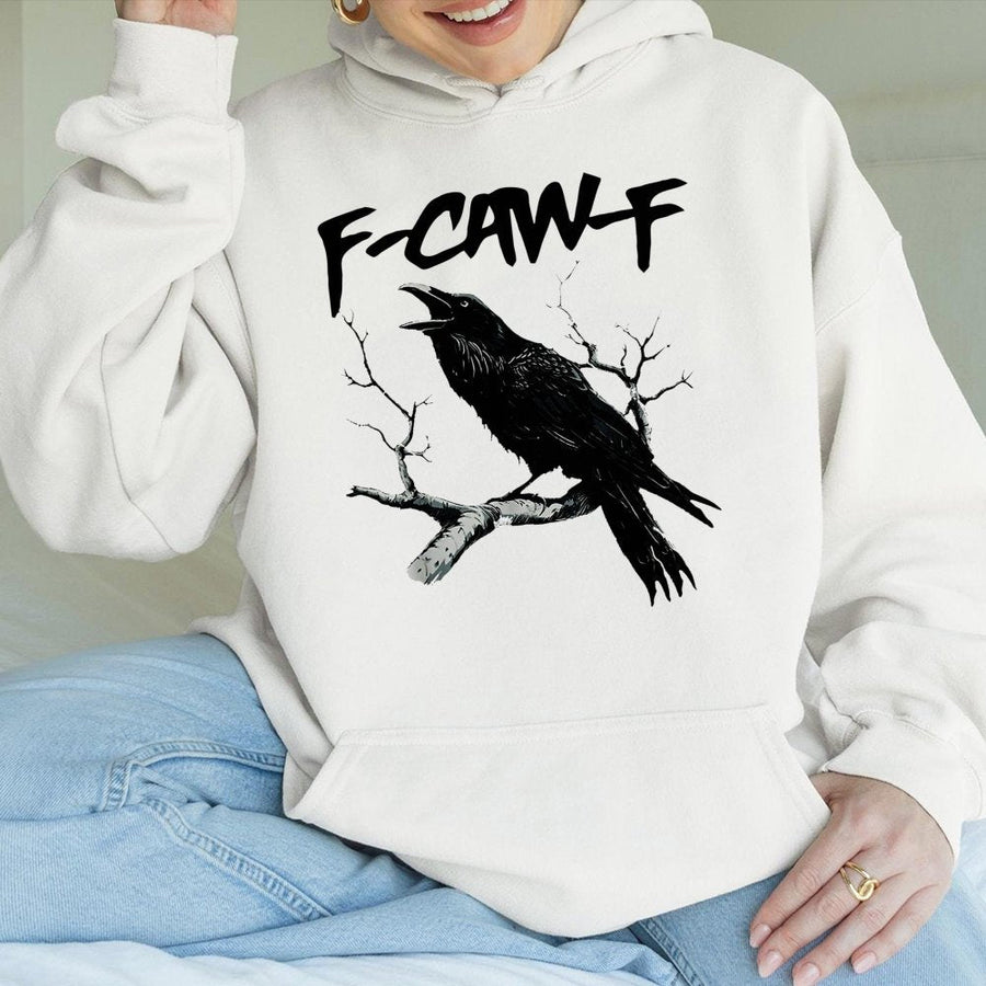 Funny Crow Graphic Hoodie | F-Caw-F Raven Bird Pun Design | Premium Cotton Blend Pullover | Unique Wildlife Lover Gift for Men Women