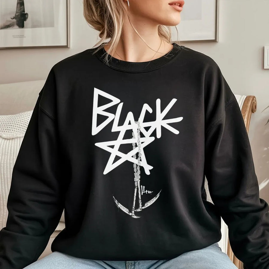 Black Star Anchor Sweatshirt | Edgy Nautical Graphic Streetwear | Premium Cotton Blend | Unisex Gothic Ocean Theme Gift