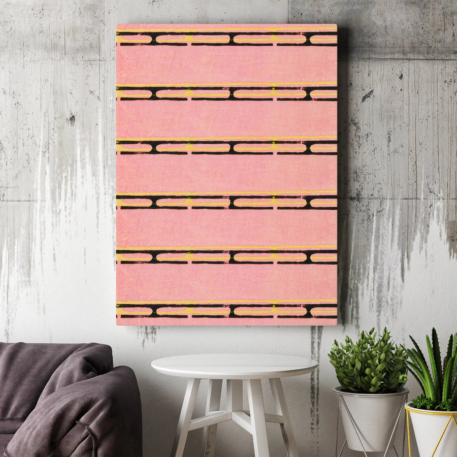 Pink and Yellow Abstract Canvas | Geometric Striped Minimalist Art | 1.25 Inch Gallery Wrap | Modern Wall Decor for Home Office