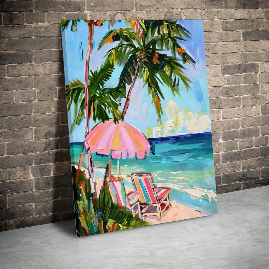 Tropical Beach Canvas Wall Art | Vibrant Impressionist Painting Print | Premium Fade-Resistant Canvas | Coastal Home Decor Gift