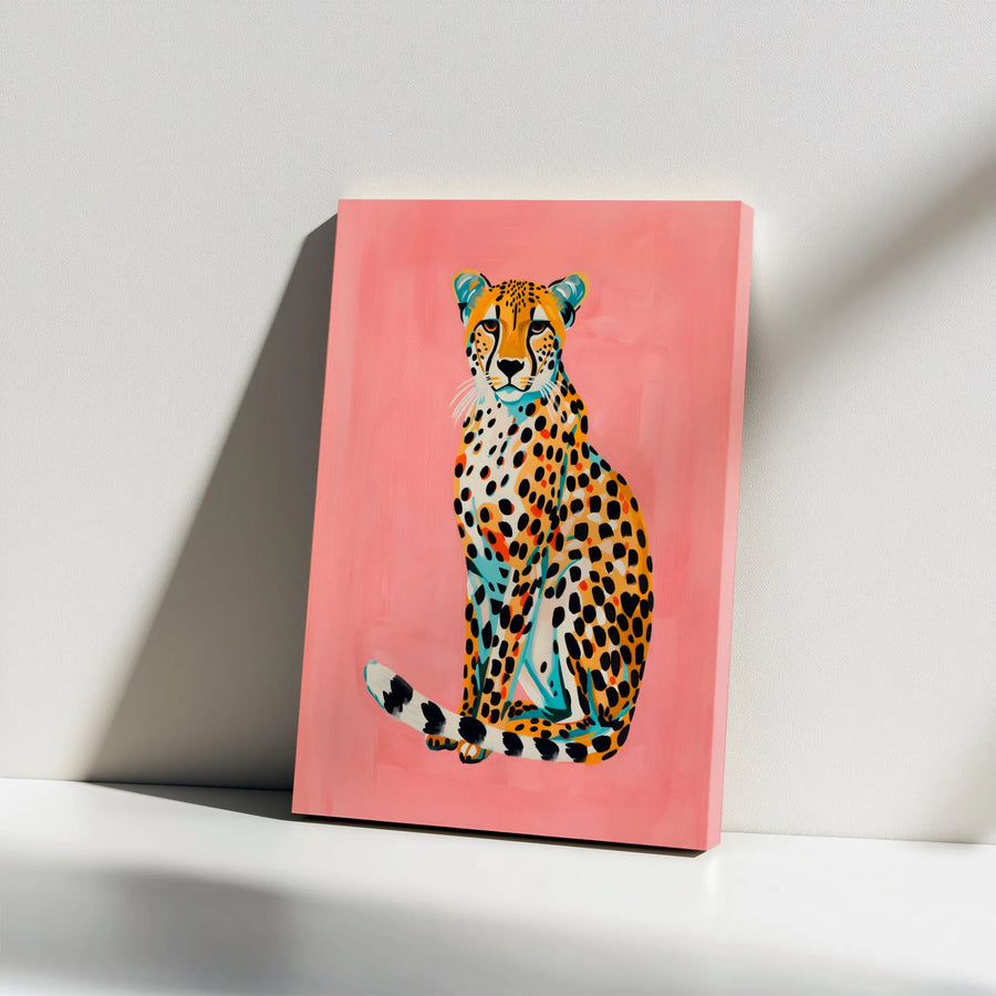Cheetah Canvas Wall Art | Colorful Pop Art Big Cat Illustration | Premium Thick Gallery Wrapped Canvas | Modern Living Room Decor Gift