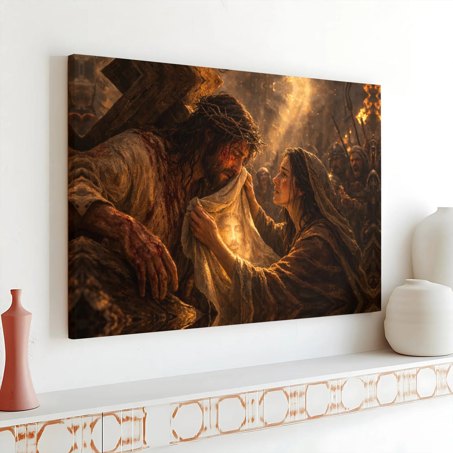 Jesus Carrying Cross Horizontal Canvas | Passion of Christ Biblical Art | Premium 1.25 Inch Gallery Wrap | Sacred Christian Devotional Gift for Home Decor