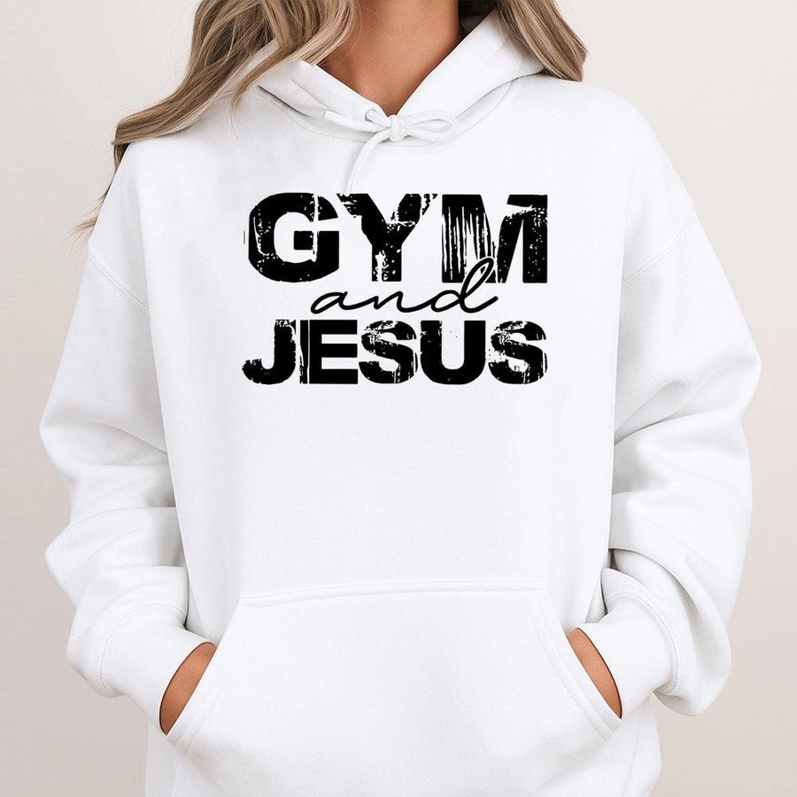 Gym and Jesus Hoodie | Faith Inspired Workout Sweatshirt | Cotton-Polyester Blend Premium Apparel | Christian Fitness Gift for Men and Women