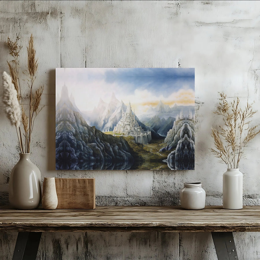 Fantasy Castle Mountain Landscape Canvas | Ethereal Mountain Peak Wall Art | Premium Gallery-Wrapped Print | Gift for Fantasy Lovers and Readers