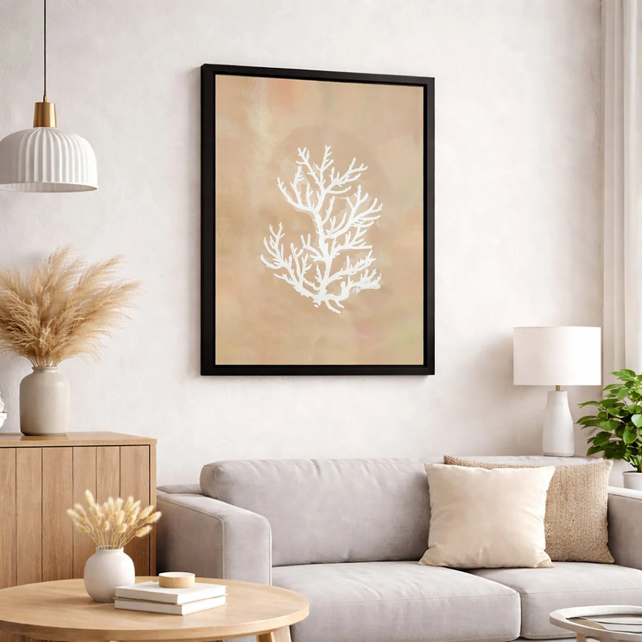 White Coral Canvas Wall Art | Minimalist Beige Watercolor Print | Premium Gallery Wrapped Decor | Coastal Living Room Statement Piece