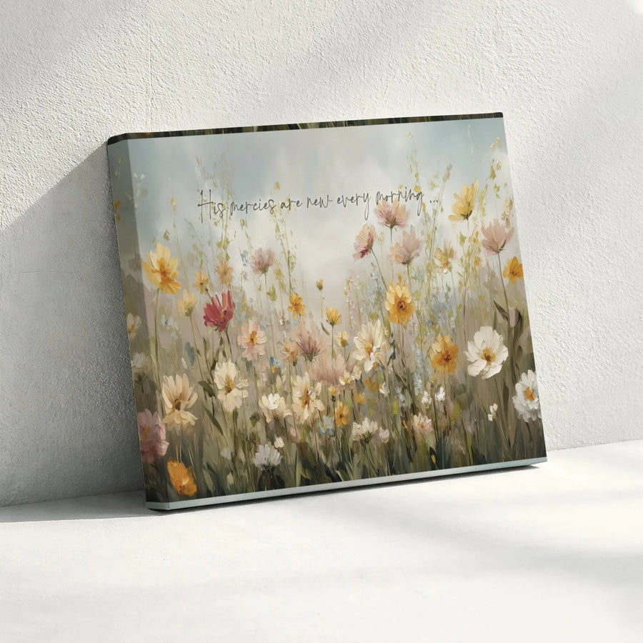 His Mercies Are New Every Morning Wall Art | Impressionistic Wildflower Meadow Print | Premium 1.25-Inch Thick Gallery Canvas | Christian Home Decor Gift